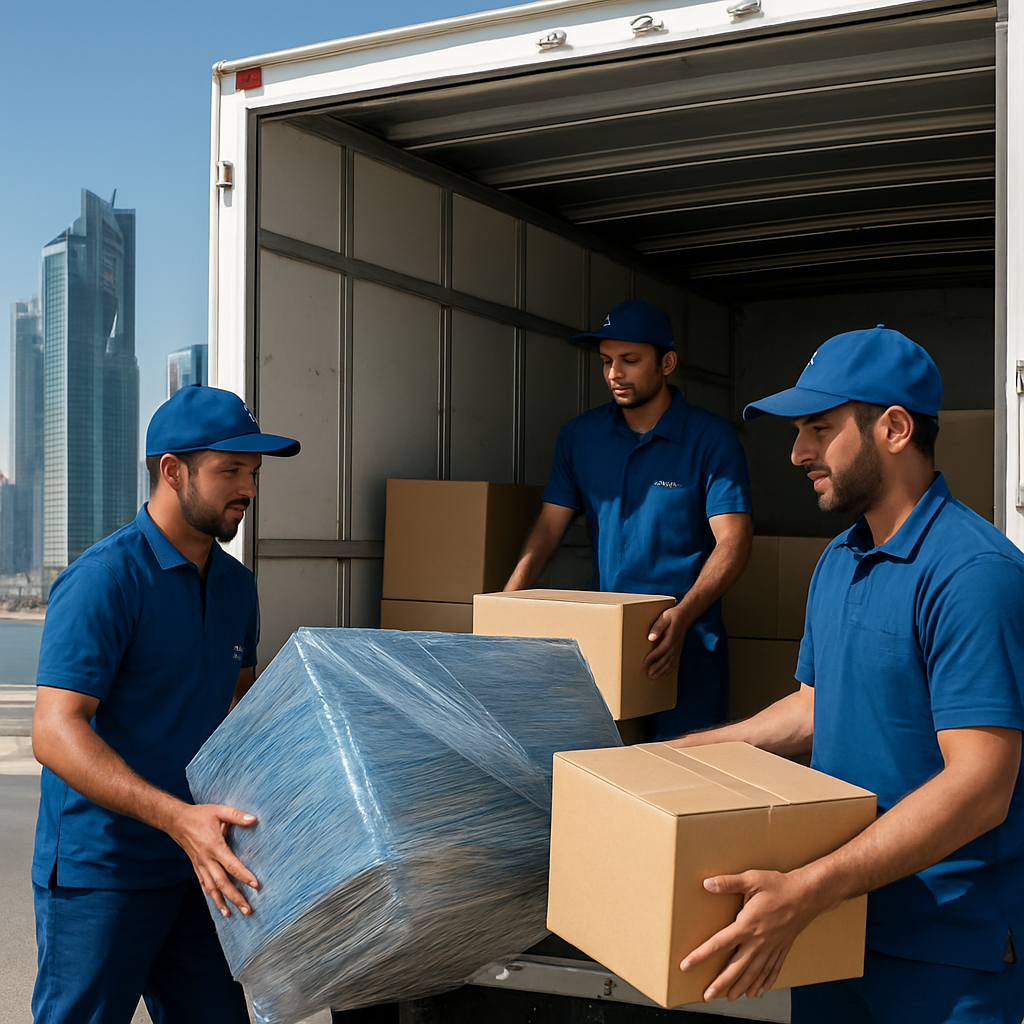 Professional moving crew loading a truck in Doha, Qatar